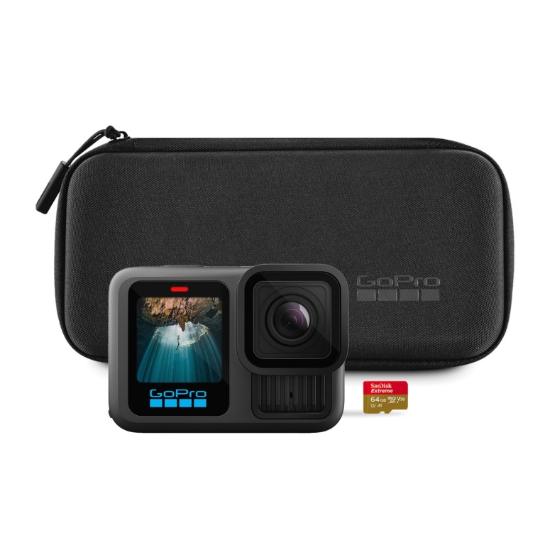 GoPro Camera HERO13 Black - the best camera to date, including SanDisk microSD card with 64 GB + transport bag - black